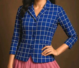 Chic Blue Grid Blazer