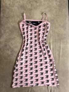 Pink Patterned Ribbed Mini Dress