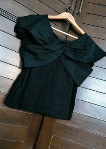 Women Black Cross-Knot V-Neck Top