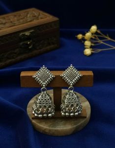 Oxidized Silver Jhumka Earrings