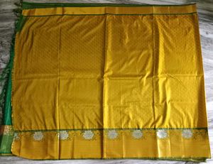 Clearence Sale Gold And Green Colour Saree