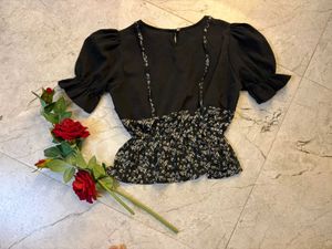 Black Floral &amp; Solid Top Set