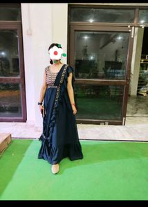 Elegant Navy Blue Ruffle Saree