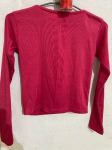 Zara Pink Square Neck Long Sleeve Top