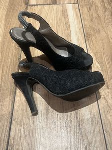 Black Embroidered Heels