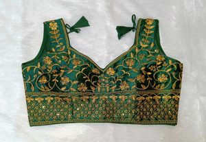 Green Embroidery Golden work blouse