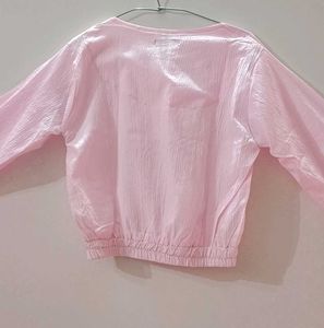 Pink Long Sleeve V-Neck Top
