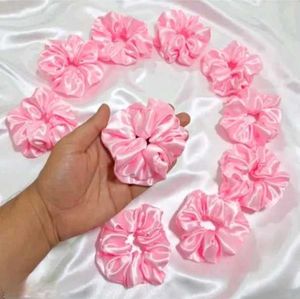 Pink Satin Scrunchies (Set of 10)