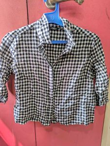 Check White-black Cropped Shirt