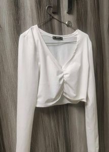 White V Neck Crop Top SHEIN