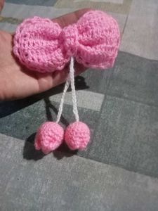 Pink Crochet Bow Hair Clip