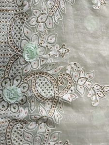 Elegant Studded Light Green Saree With Borders