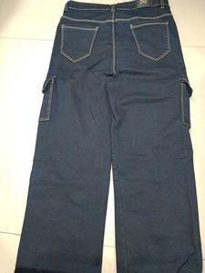 Dark Black Denim Cargo Pants