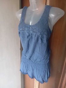 Blue Crochet Detail Top