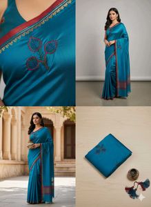 Elegant Teal Embroidered Saree