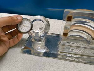 Glass Penstand With Clock