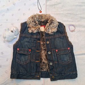 y2k vintage Denim & Faux Fur Vest