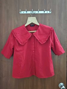 Red Ruffle Collar Top