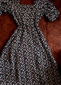 Beautiful Floral Midi Dress Women Square Neck