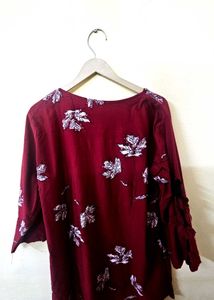 2 XL Maroon Leaf Print Top