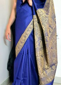 Elegant Blue & Gold Saree with sleeveless blouse