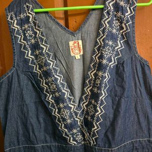 Embroidered Denim Sleeveless Dress