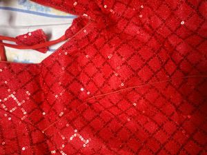 Red Sequin Backless Blouse