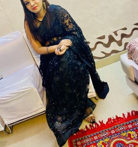 Net With Pearl Black Saree