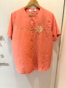 Vintage Coral Embroidered Top