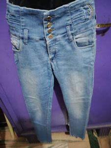 High-Waisted Button Jeans