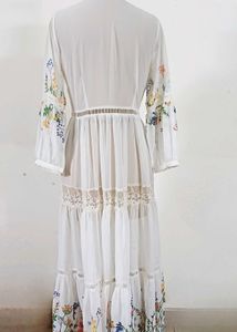 W for woman white Floral Print tiered maxi dress
