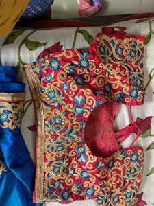 Blue Saree With Designer Blouse (never Used)