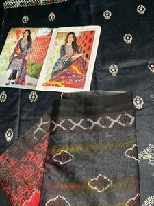 Black Printed Unstitched Suit