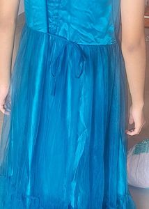 Royal Teal Elegance: Embroidered Layered Gown