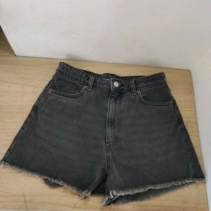 Distressed Black Denim Shorts