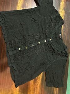 Cute Black Button-Up Top