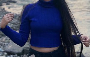 Blue Crop High Neck Sweater