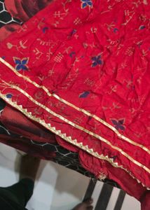 Floral Full Gheer Red Long Skirt