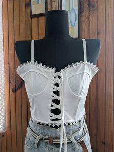 White Lace Trim Corset Top