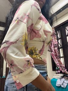 Cream Colour Floral Print Crop Top