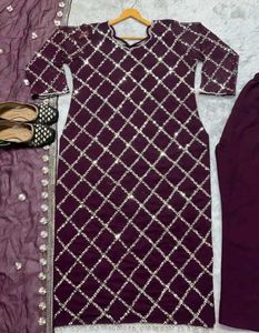 Elegant Maroon Embroidered Suit