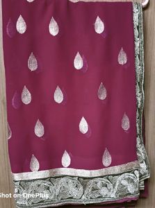 Heavy Zaria work, elegant maroon saree