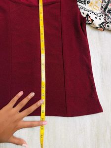 Maroon Patterned Sleeve Formal Top