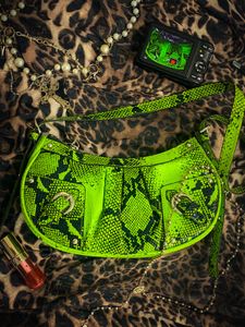 Y2K Lime Snakeskin Shoulder Bag