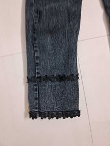 Acid Wash Jeans with Lace Hem