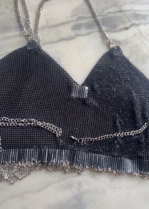 Chainmail sequin backless Top With Fringes