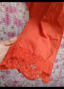 Women Orange Pant with Lace Detail
