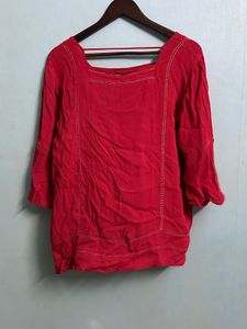 Women’s Red Boho Cotton Top with Flared Sleeves