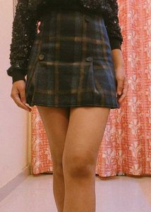 Plaid Mini Skirt with Buttons