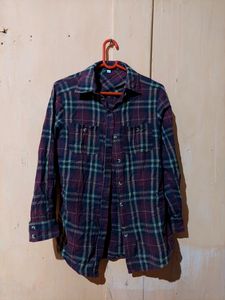 Maroon And Black Mixed Button Shirt